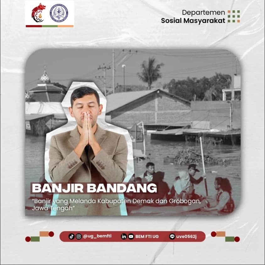 Screenshot sampul publikasi BANJIR BANDANG KABUPATEN DEMAK DAN GROBOGAN — Kabinet Gelora Aksi. Sumber: @ug_bemfti.