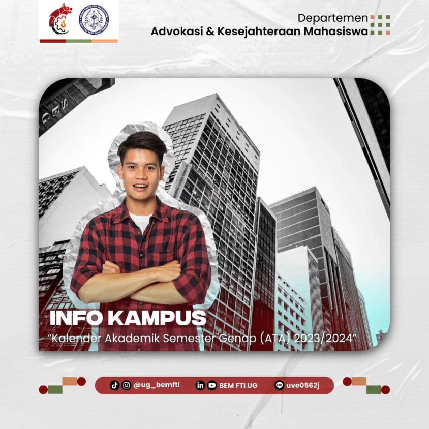 Screenshot sampul publikasi KALENDER AKADEMIK GENAP (ATA) 2023/2024 — Kabinet Gelora Aksi. Sumber: @ug_bemfti.