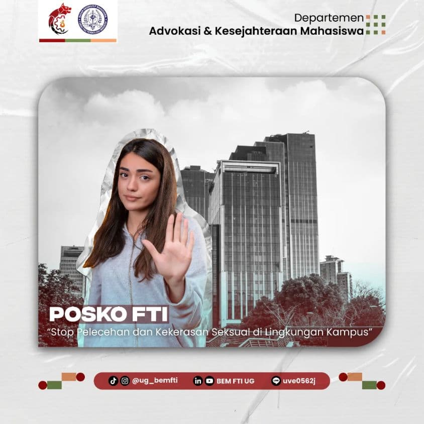 Screenshot sampul publikasi STOP PELECEHAN DAN KEKERASAN SEKSUAL DI LINGKUNGAN KAMPUS — Kabinet Gelora Aksi. Sumber: @ug_bemfti.