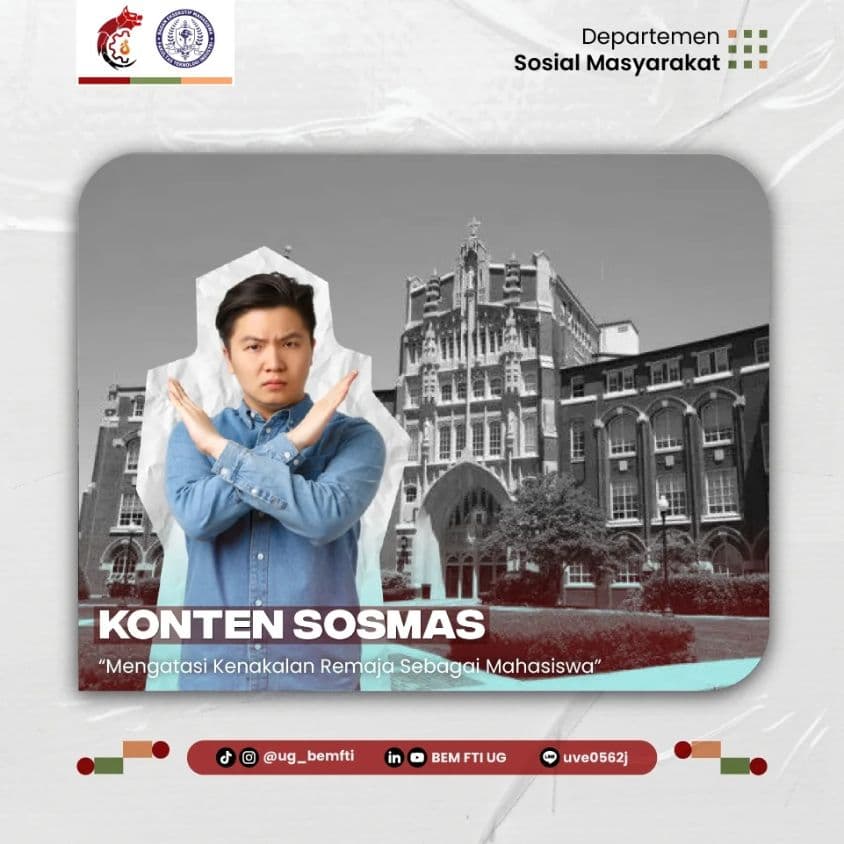 Screenshot sampul publikasi KOSMAS: ATASI KENAKALAN REMAJA — Kabinet Gelora Aksi. Sumber: @ug_bemfti.