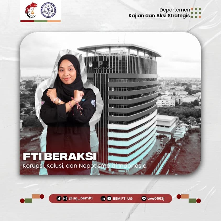Screenshot sampul publikasi KORUPSI, KOLUSI, DAN NEPOTISME DI INDONESIA — Kabinet Gelora Aksi. Sumber: @ug_bemfti.