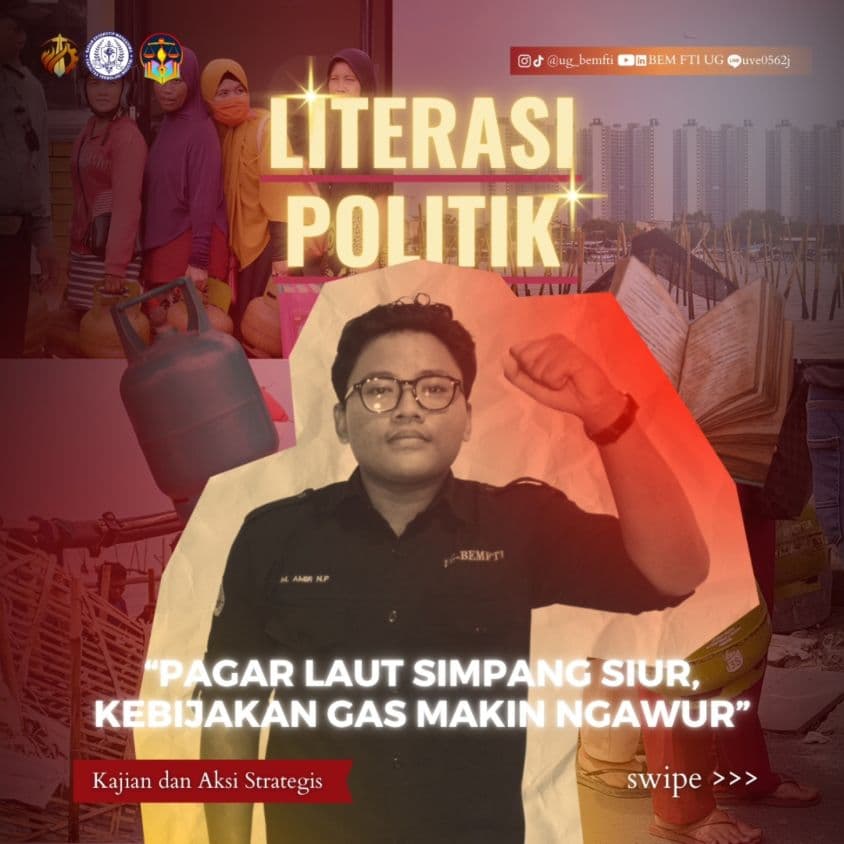 Screenshot sampul publikasi Pagar Laut Simpang Siur, Kebijakan Gas Makin Ngawur — Kabinet Satria Parivartana. Sumber: @ug_bemfti.