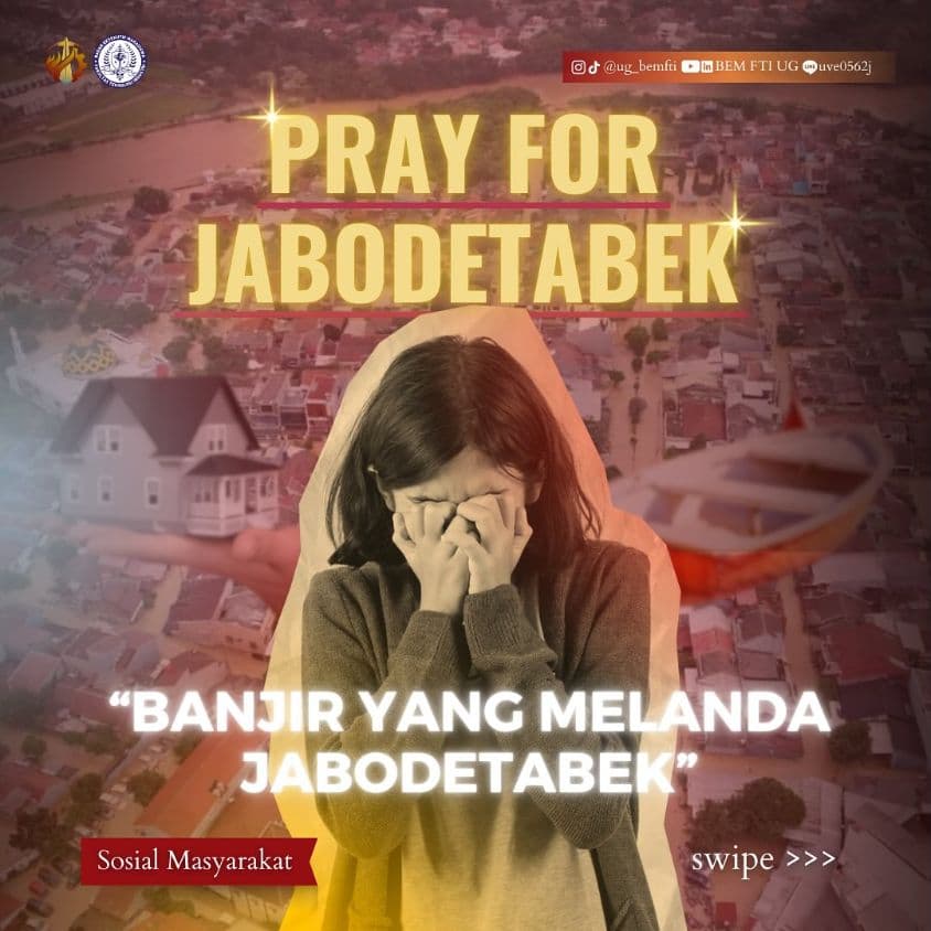 Screenshot sampul publikasi PRAY FOR JABODETABEK — Kabinet Satria Parivartana. Sumber: @ug_bemfti.