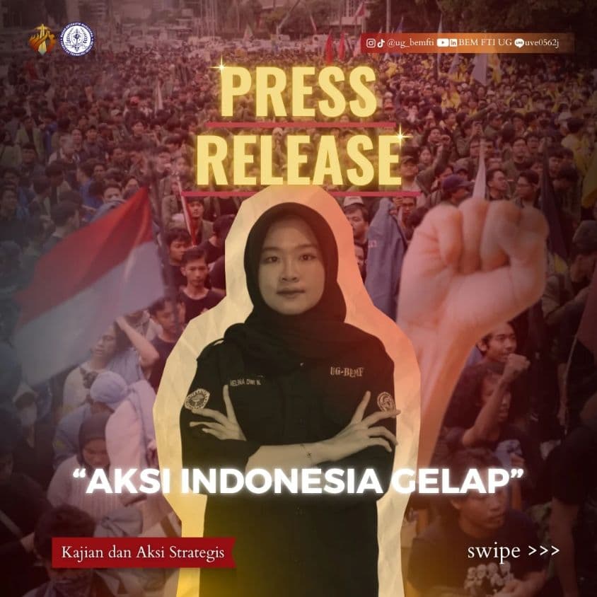 Screenshot sampul publikasi AKSI INDONESIA GELAP — Kabinet Satria Parivartana. Sumber: @ug_bemfti.