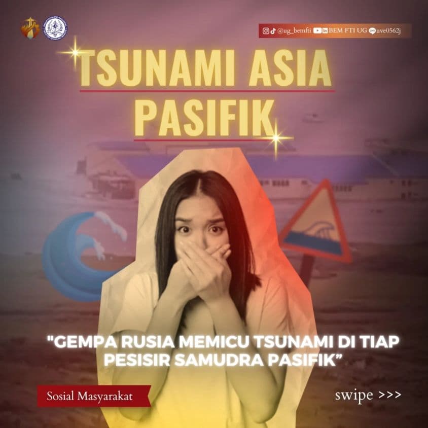 Screenshot sampul publikasi GEMPA DAN TSUNAMI MELANDA SAMUDRA PASIFIK — Kabinet Satria Parivartana. Sumber: @ug_bemfti.