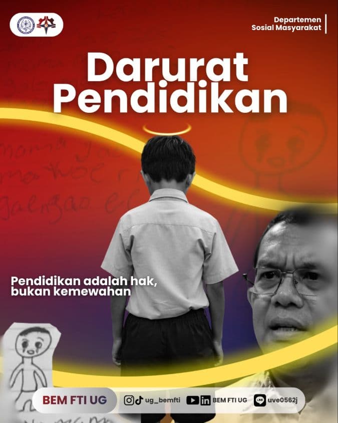Screenshot sampul publikasi DARURAT PENDIDIKAN — Kabinet Digartha Aksa. Sumber: @ug_bemfti.