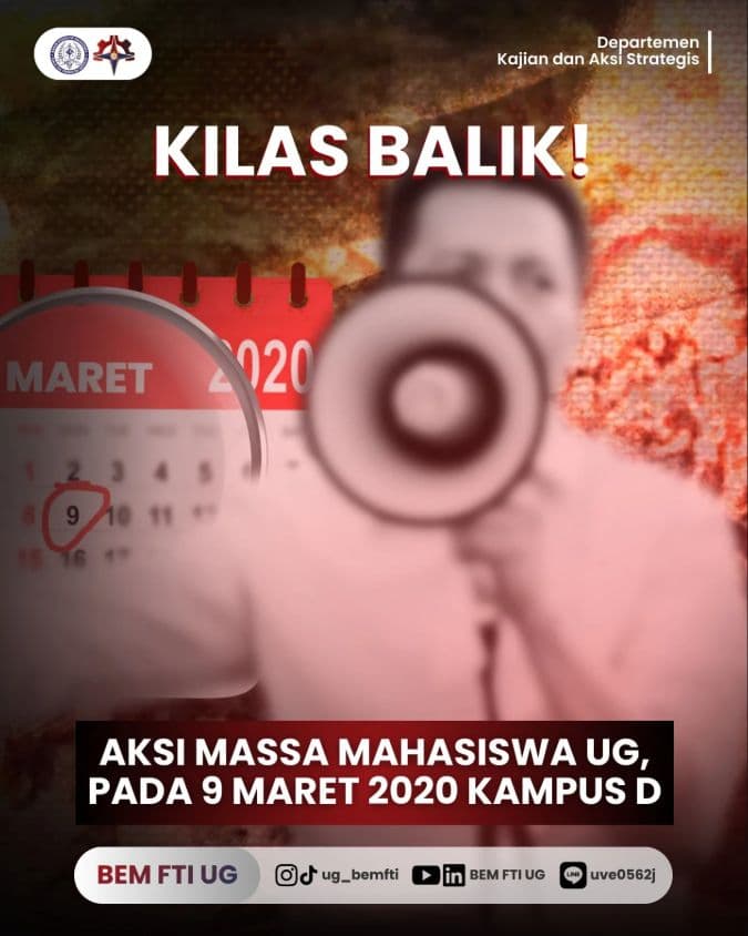 Screenshot sampul publikasi KILAS BALIK AKSI 9 MARET 2020: OBOR PERJUANGAN MAHASISWA GUNADARMA — Kabinet Digartha Aksa. Sumber: @ug_bemfti.