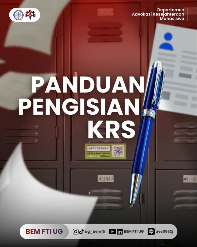 Screenshot sampul publikasi PANDUAN PENGISIAN KRS ATA 2025/2026 — Kabinet Digartha Aksa. Sumber: @ug_bemfti.