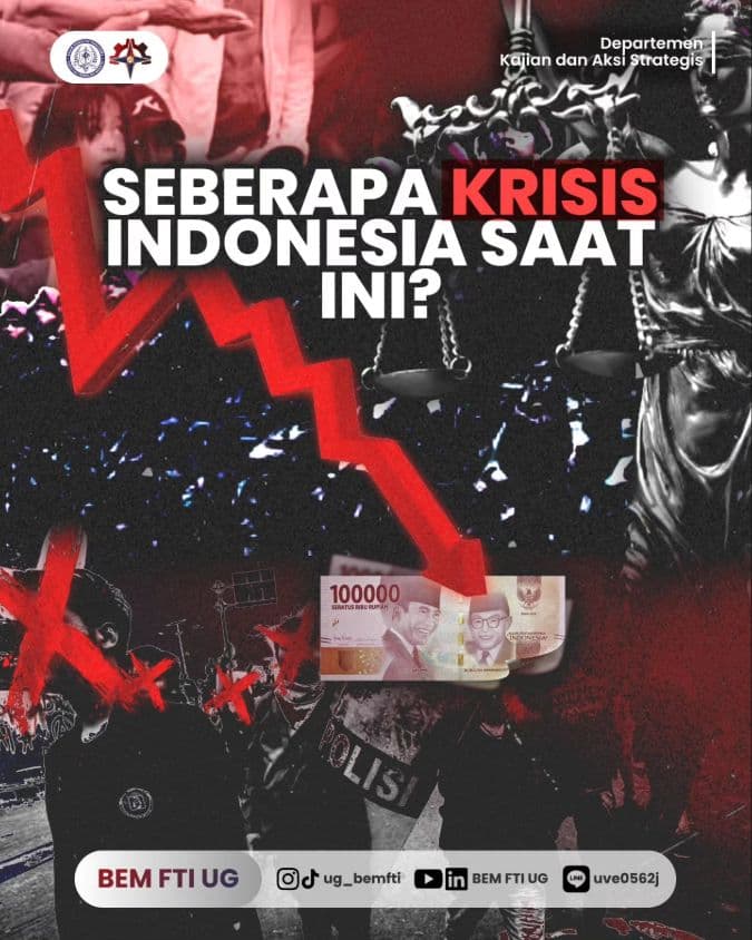 Screenshot sampul publikasi SEBERAPA KRISIS INDONESIA HARI INI? — Kabinet Digartha Aksa. Sumber: @ug_bemfti.