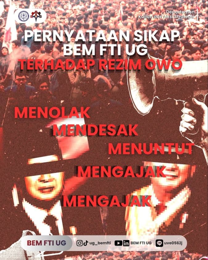 Screenshot sampul publikasi PERNYATAAN SIKAP — Kabinet Digartha Aksa. Sumber: @ug_bemfti.